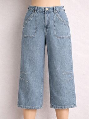 Free People We The Free Cropped Jeans M Wide Leg Blue Denim